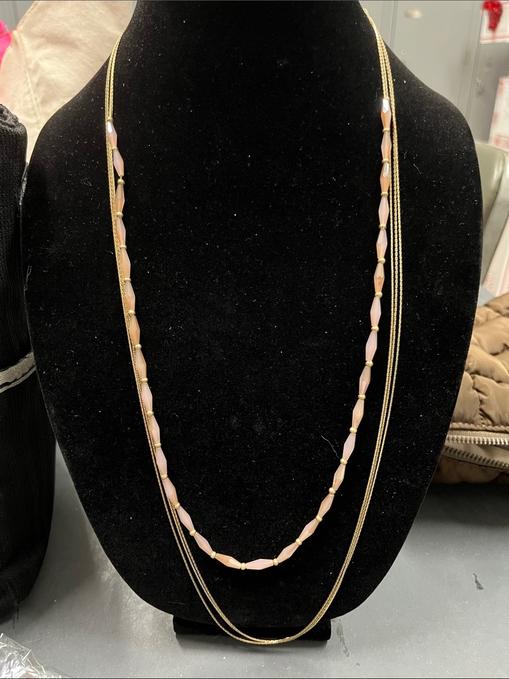 NWT Plunder Gold Tone Multi-Strand Necklace with Pink Bead Accents